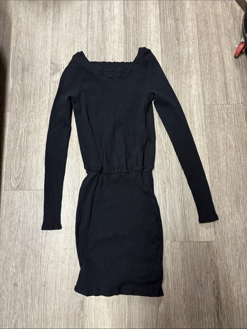 Free People Black Long-Sleeve Ribbed Knit Bodycon Dress